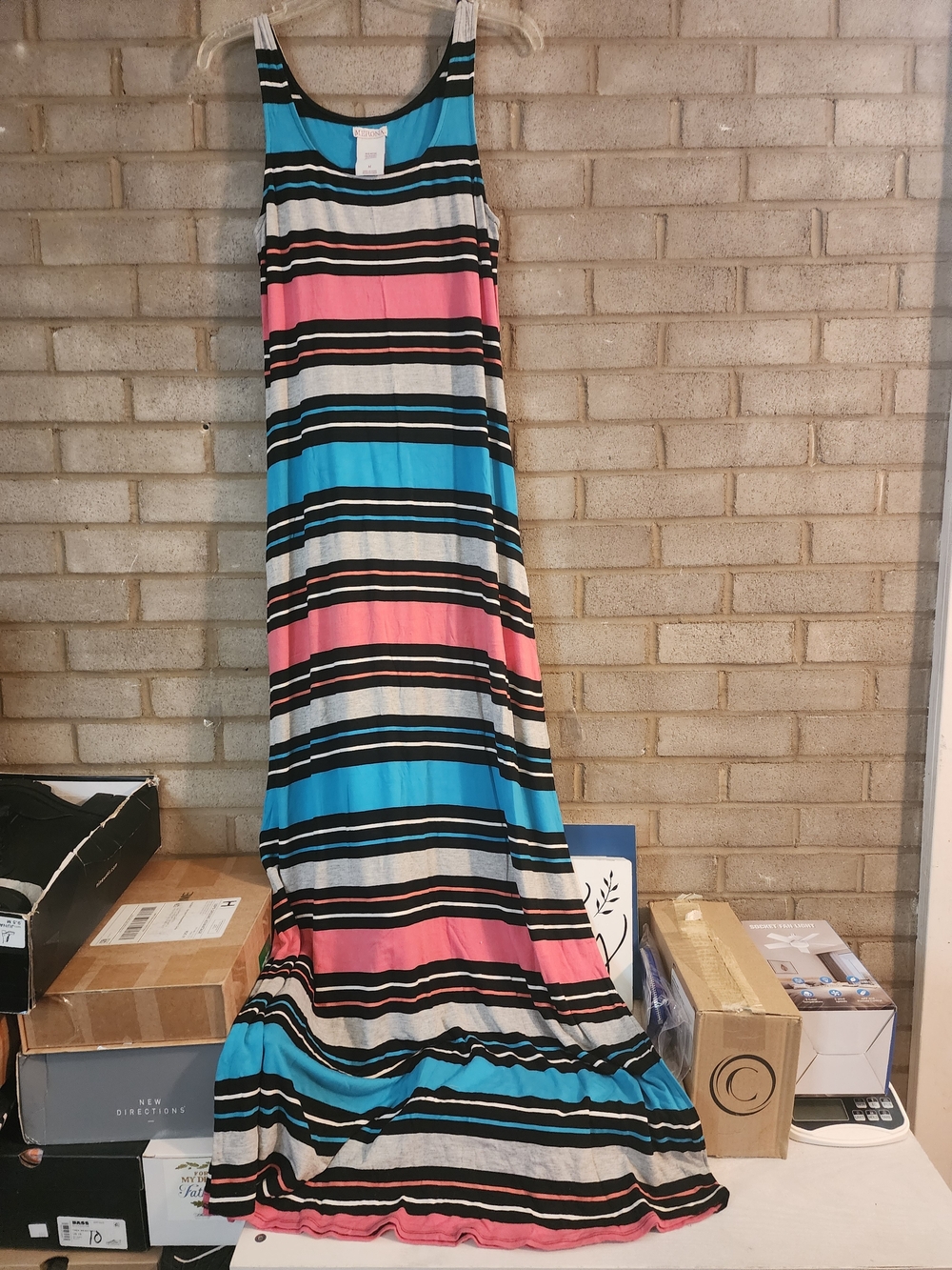 Merona Striped Maxi Dress in Turquoise, Pink, Black & White